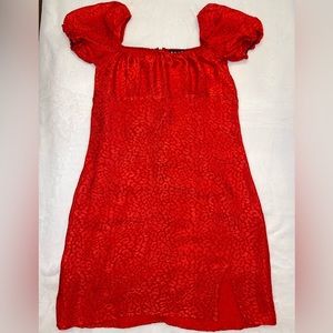 MOTEL HANDMADE AND HANDPRINTED RED DRESS .